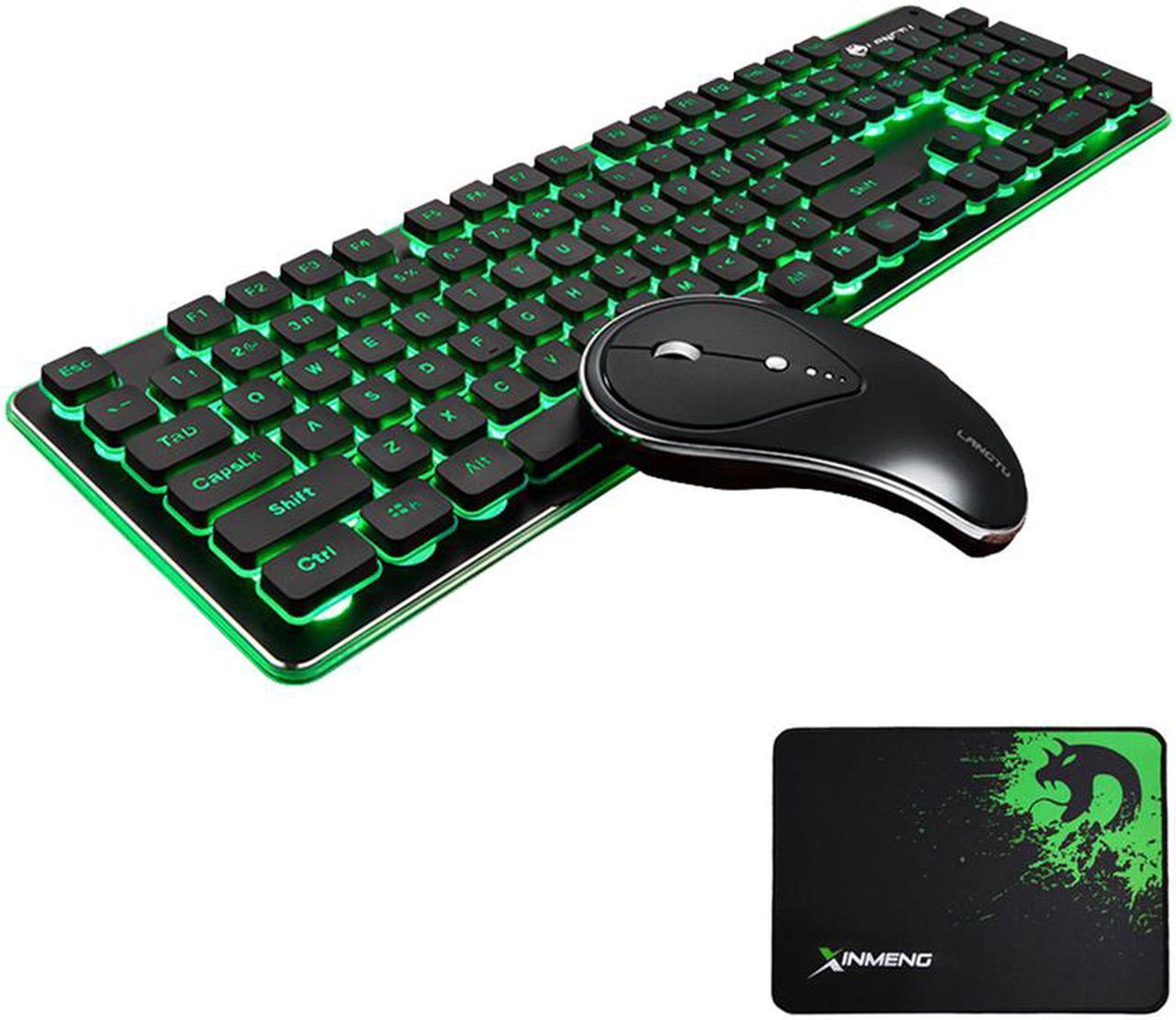 Wireless Keyboard and Mouse Combo Water Resistance 2.4G Green Backlit and Wireless Soundless Mouse with Nano USB Receiver for Laptop PC Mac