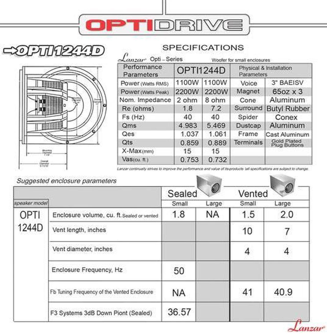 Alt view image 4 of 8 - New Lanzar OPTI1244D 2200 Watt 12'' Car Audio Subwoofer Driver