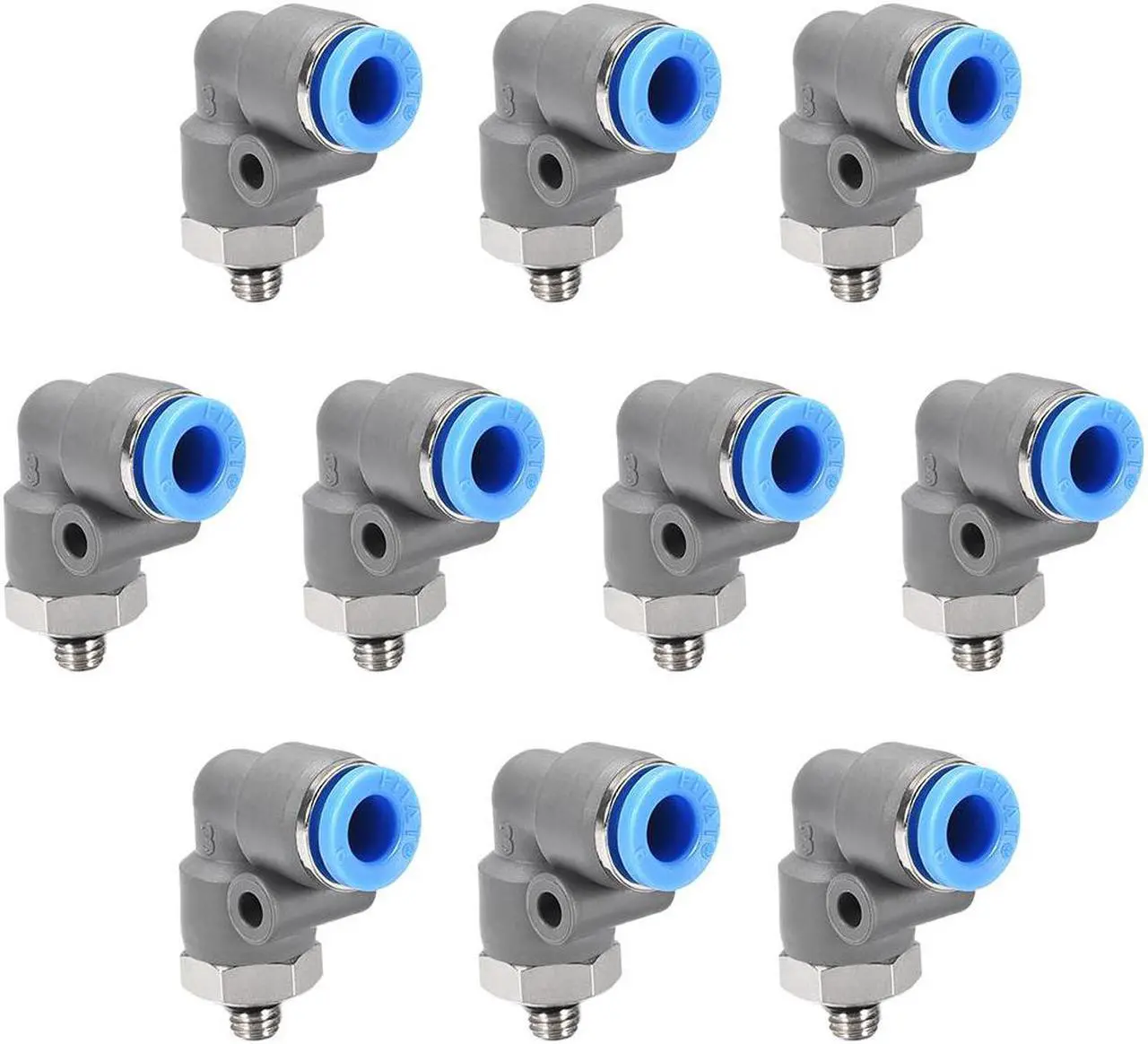 Main image of Elbow Push to Connect Air Fittings 6mm Tube OD X M5 Male Thread Pneumatic Quick Release Connectors Grey 10Pcs