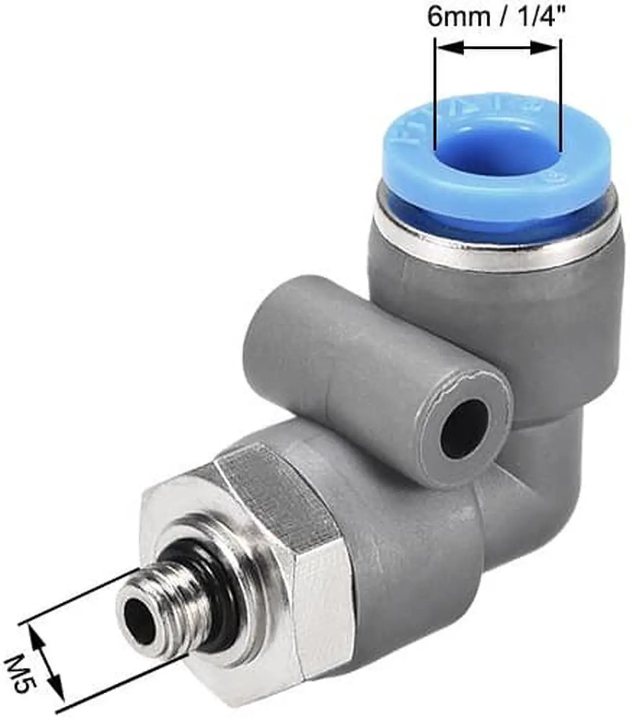Alt view image 2 of 3 - Elbow Push to Connect Air Fittings 6mm Tube OD X M5 Male Thread Pneumatic Quick Release Connectors Grey 10Pcs