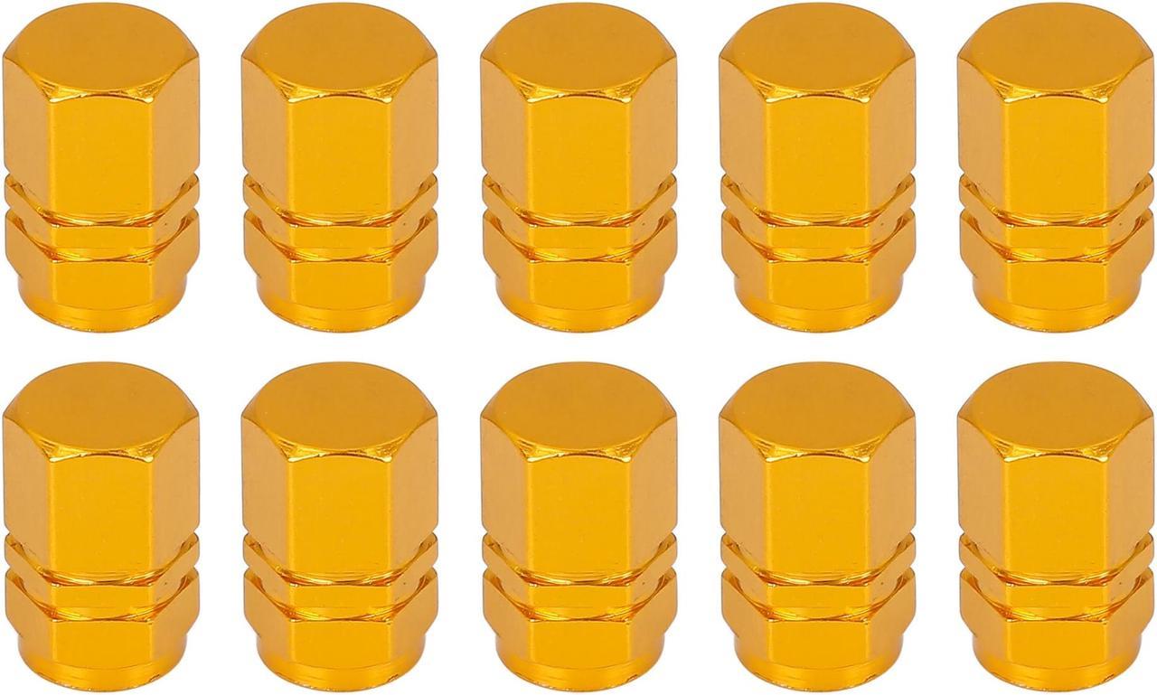 10pcs Gold Tone Tire Stem Valve Caps Wheel Valve Covers Car Dustproof Hexagon Shape Aluminium Alloy Tire Cap