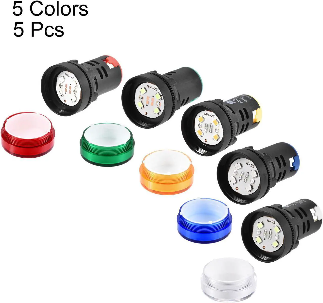 Alt view image 3 of 7 - AC/DC 110V Indicator Lights, 22mm Mounting Hole, LED Dust Cover IP54, for Electrical HVAC Control Panel Switch Cabinet, Red Green Yellow Blue White - 5 Colors, Pack of 5