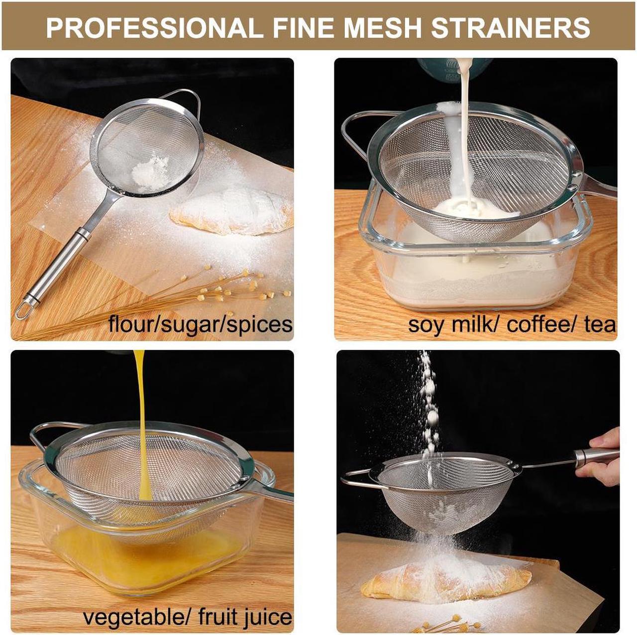 Alt view image 3 of 7 - Stainless Steel Fine Mesh Strainer Colander Flour Sifters with Handle 4"