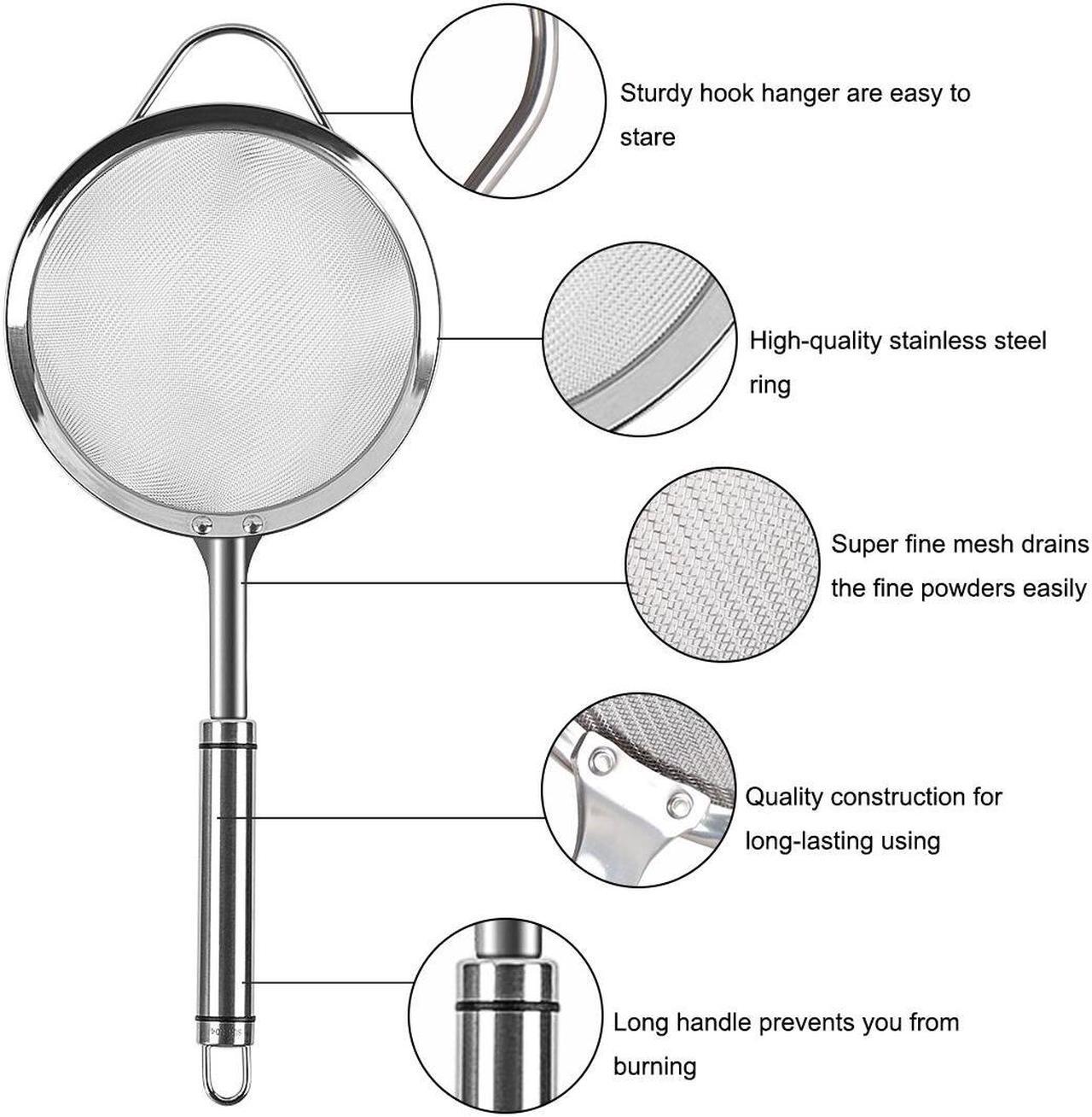 Alt view image 2 of 7 - Stainless Steel Fine Mesh Strainer Colander Flour Sifters with Handle 4"