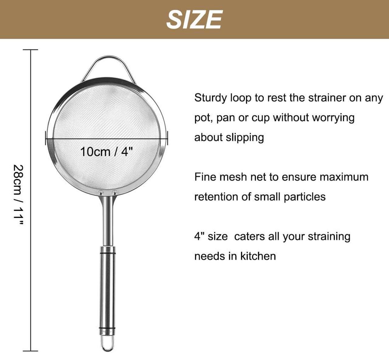 Alt view image 5 of 7 - Stainless Steel Fine Mesh Strainer Colander Flour Sifters with Handle 4"
