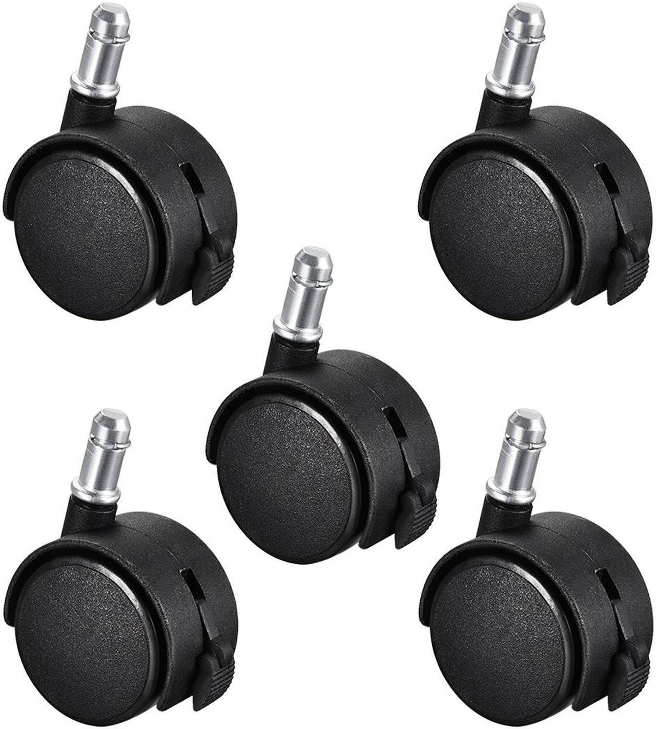 2-inch Swivel Casters Nylon Twin Wheel Universal 11mmx22mm Stem Caster Black with Brake , 5pcs