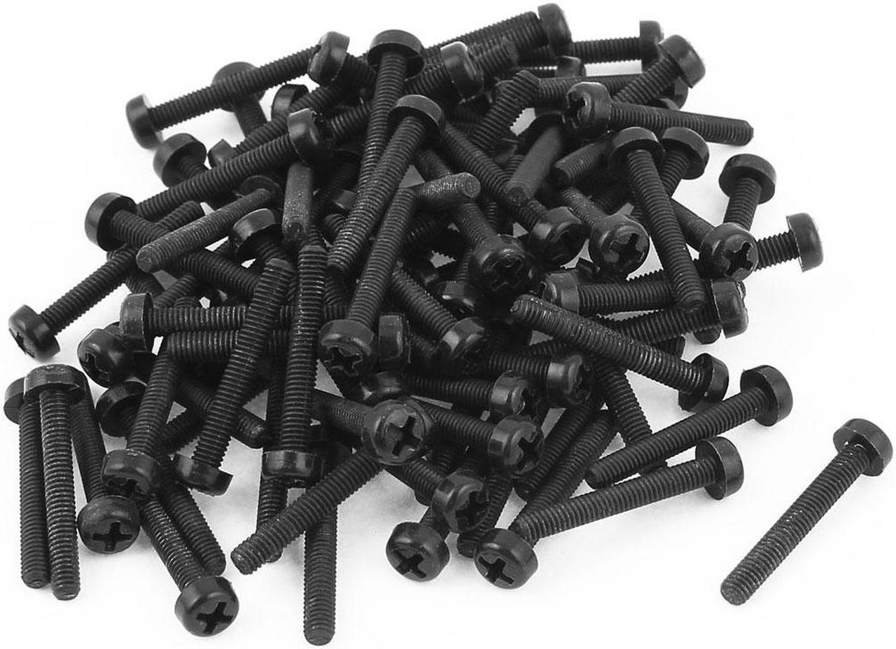 M3 x 20mm Plastic Phillips Cross Pan Head Machine Screws Black 100 PCS