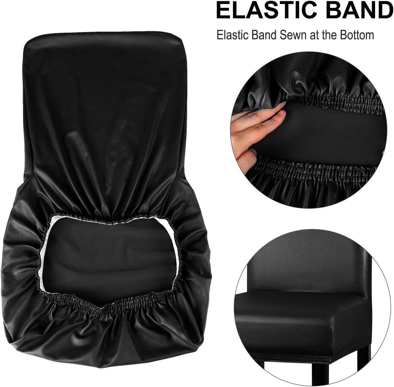 Alt view image 7 of 7 - Waterproof Bar Stool Cover, Pub Counter Chairs Stretch Covers Faux Leather Oilproof Protectors with Elastic Band for Hotel Cafe Banquet Short Back Stool Black 1Pcs