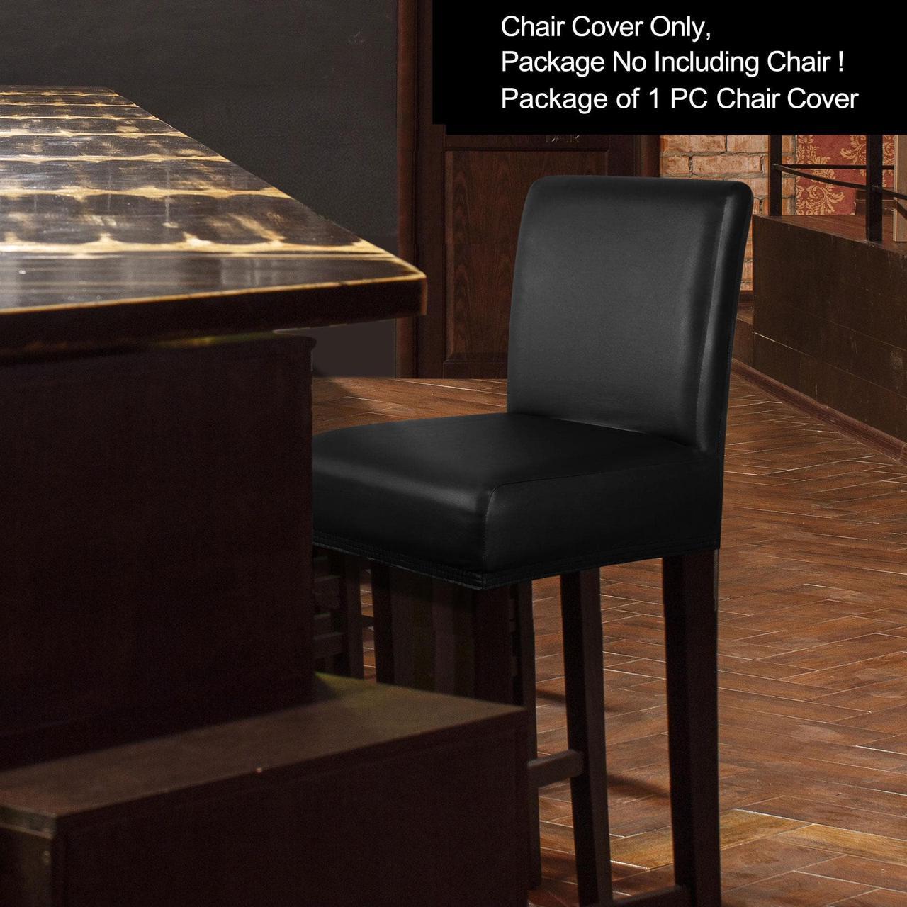 Alt view image 2 of 7 - Waterproof Bar Stool Cover, Pub Counter Chairs Stretch Covers Faux Leather Oilproof Protectors with Elastic Band for Hotel Cafe Banquet Short Back Stool Black 1Pcs