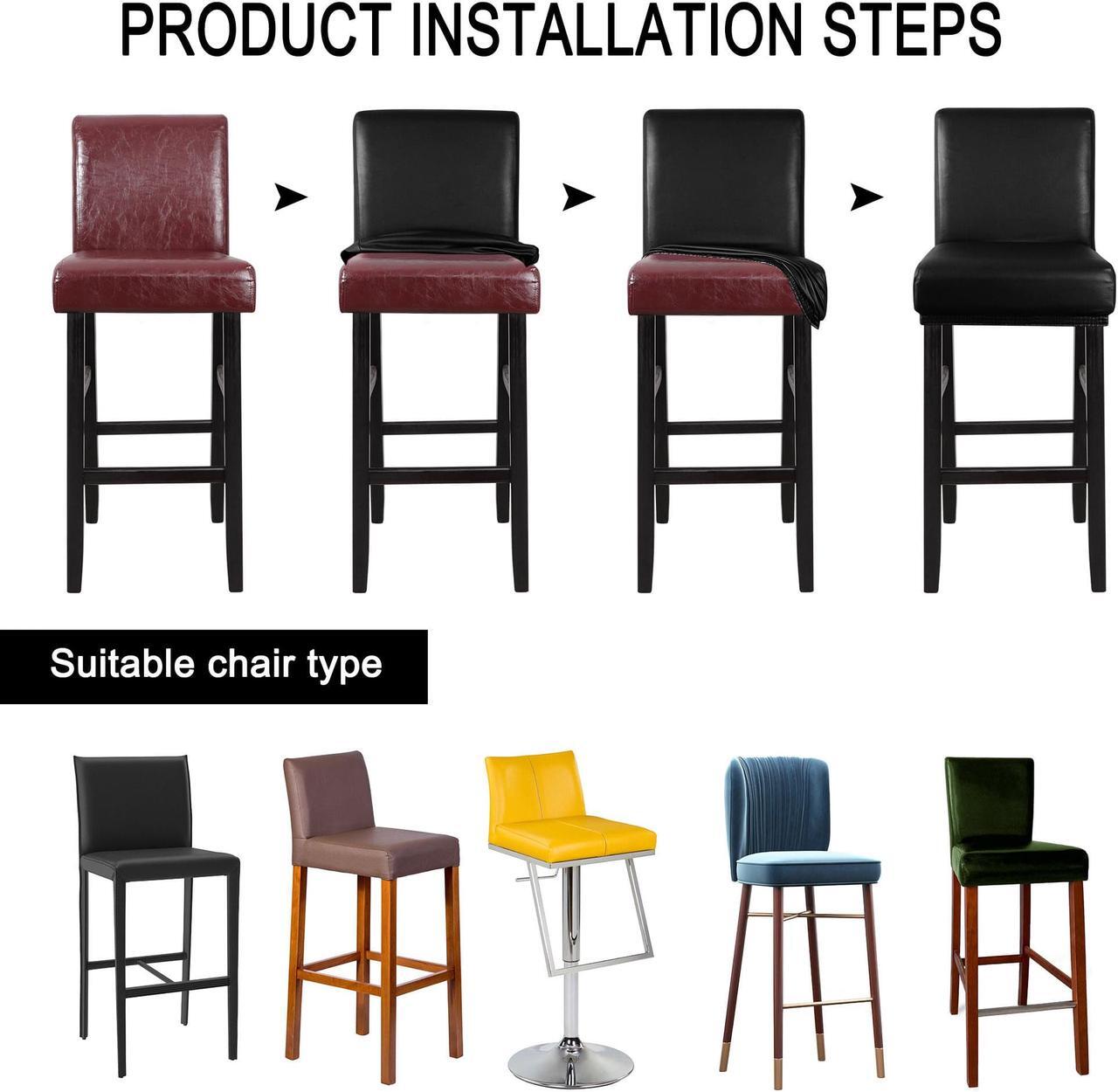 Alt view image 6 of 7 - Waterproof Bar Stool Cover, Pub Counter Chairs Stretch Covers Faux Leather Oilproof Protectors with Elastic Band for Hotel Cafe Banquet Short Back Stool Black 1Pcs