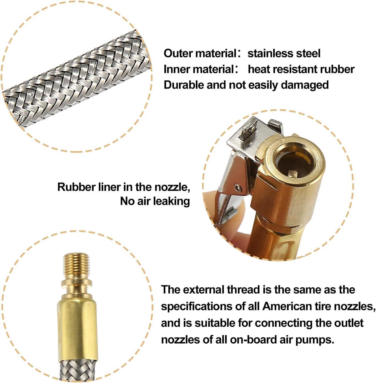 Alt view image 5 of 7 - Flexible Stainless Steel 60cm 24" Tire Valve Connect Pipe Air Chuck Inflator Compressor Pump Extension Hose for Car Motorbike Bike Quick Connect