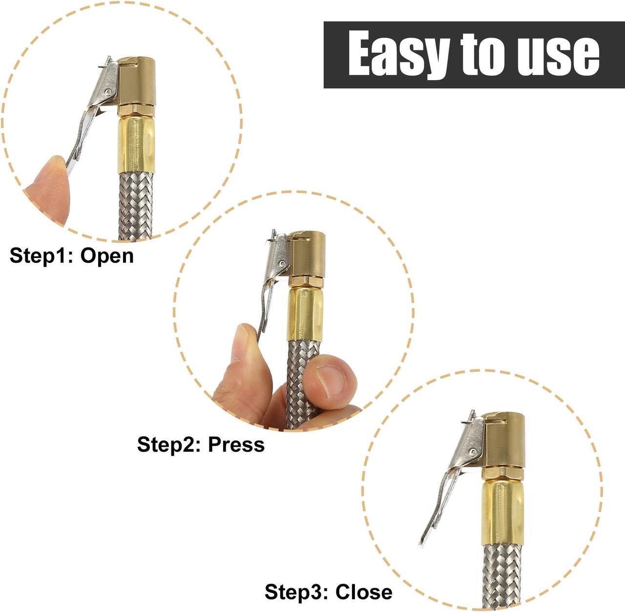 Alt view image 6 of 7 - Flexible Stainless Steel 60cm 24" Tire Valve Connect Pipe Air Chuck Inflator Compressor Pump Extension Hose for Car Motorbike Bike Quick Connect