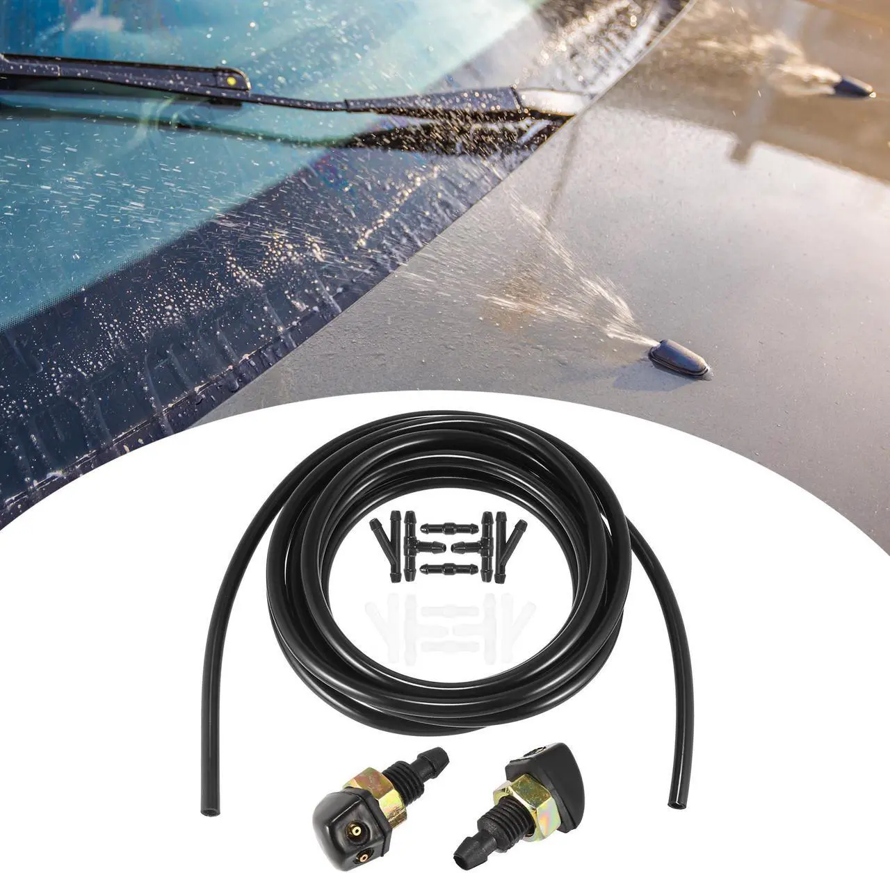 Alt view image 3 of 7 - Universal Front Windshield Washer Hose Kit with 3 Meter Washer Fluid Hose 12 Pcs Hose Connectors - Pack of 15 Black