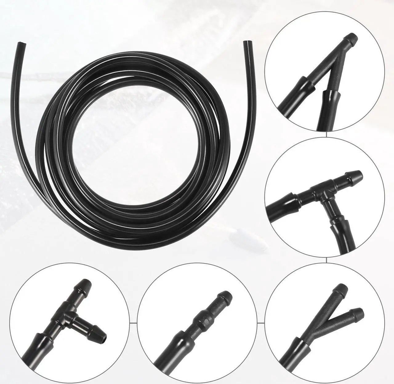 Alt view image 4 of 7 - Universal Front Windshield Washer Hose Kit with 3 Meter Washer Fluid Hose 12 Pcs Hose Connectors - Pack of 15 Black