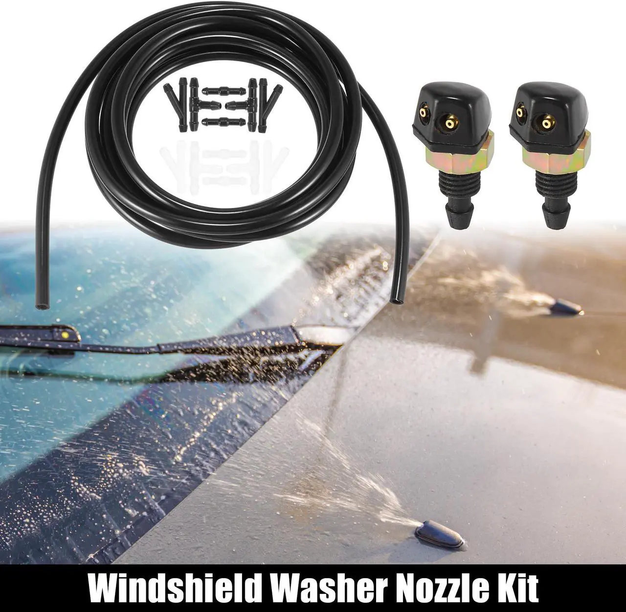 Main image of Universal Front Windshield Washer Hose Kit with 3 Meter Washer Fluid Hose 12 Pcs Hose Connectors - Pack of 15 Black