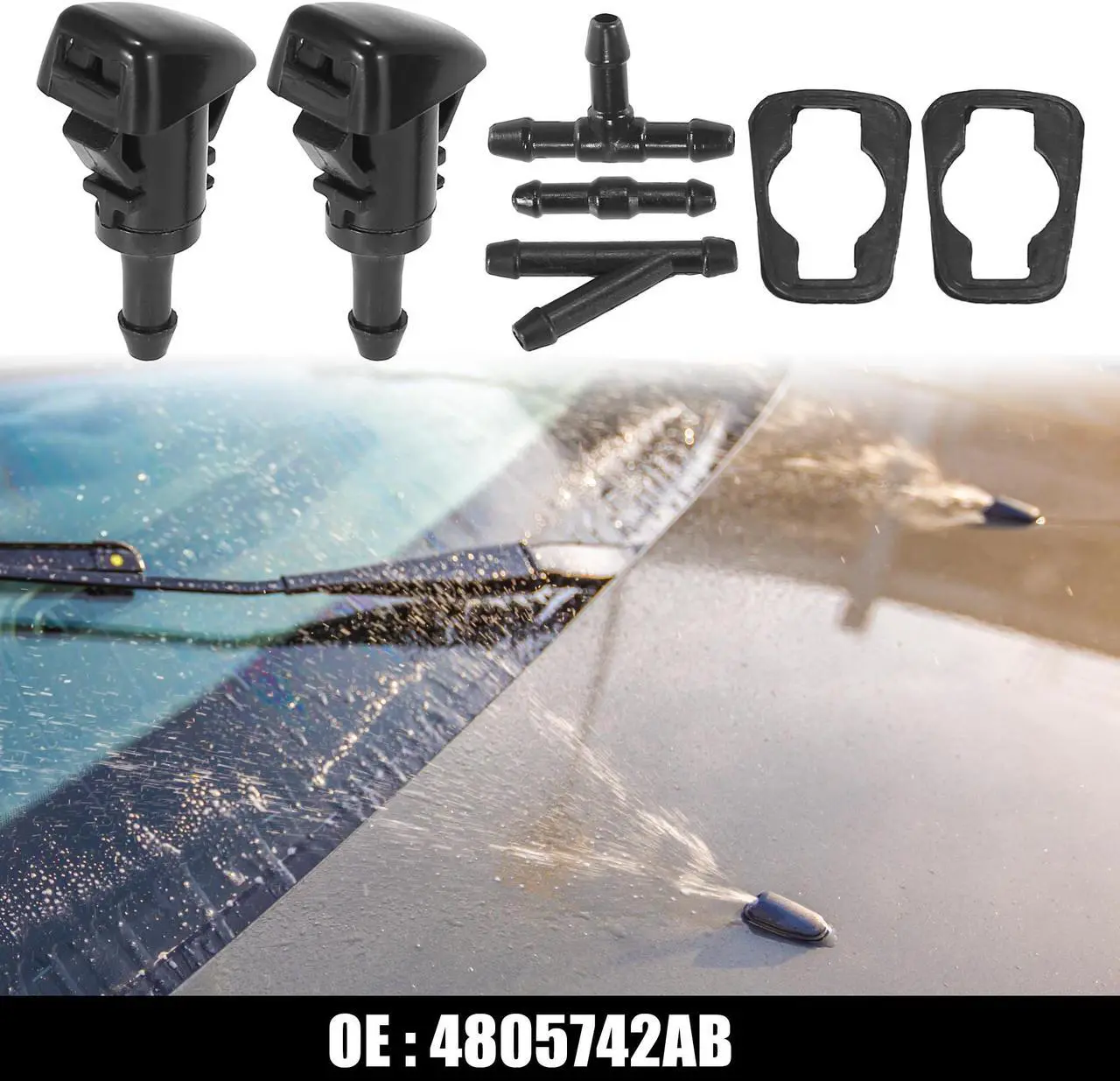 Main image of Front Windshield Washer Nozzles Fit for Chrysler Town & Country with Hose Connector - Pack of 5 Black