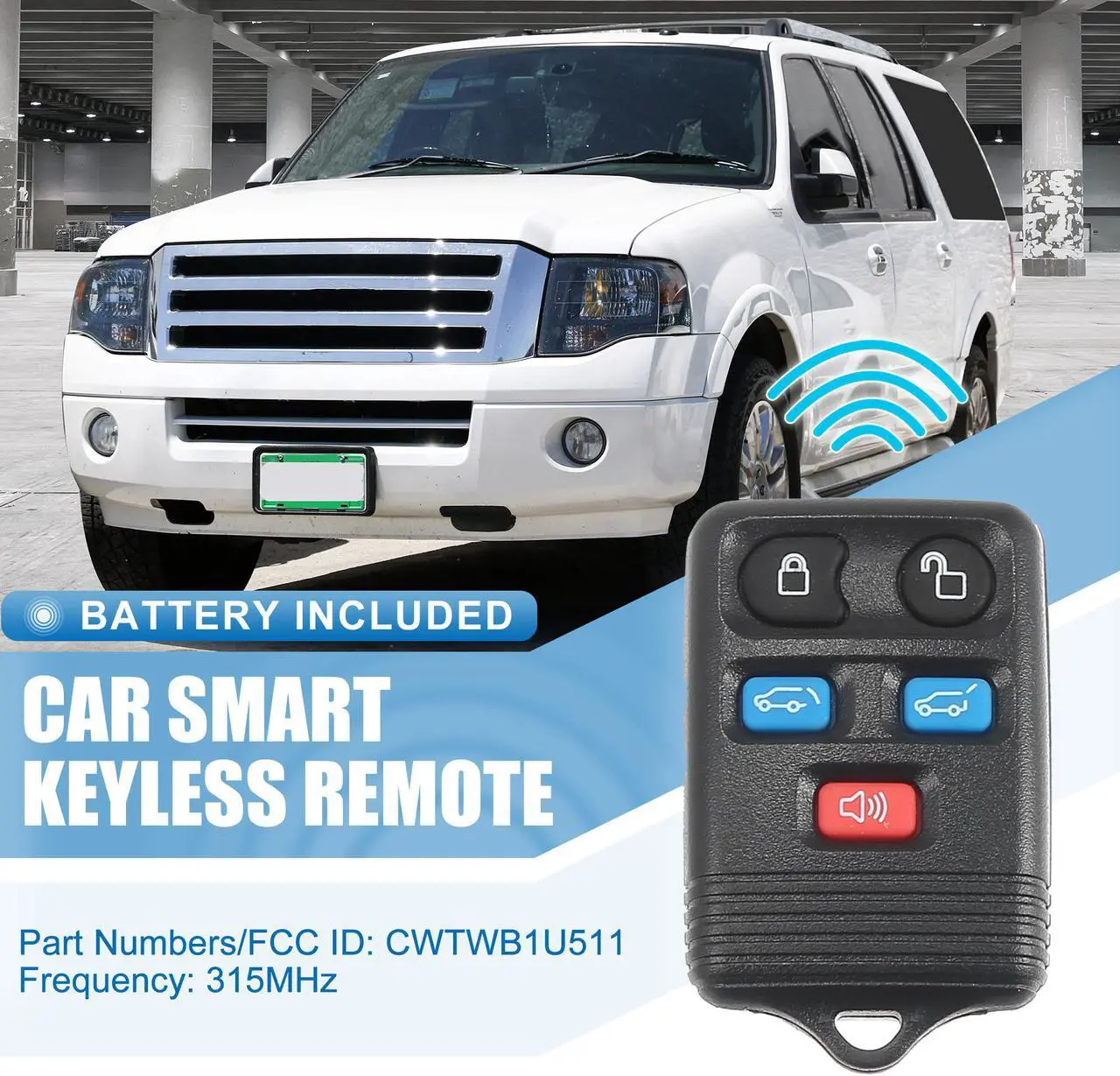 Alt view image 2 of 7 - 5 Button Car Keyless Entry Remote Control Replacement Key Fob Proximity Smart Fob CWTWB1U511 for Ford Expedition 2003-2010 315MHz