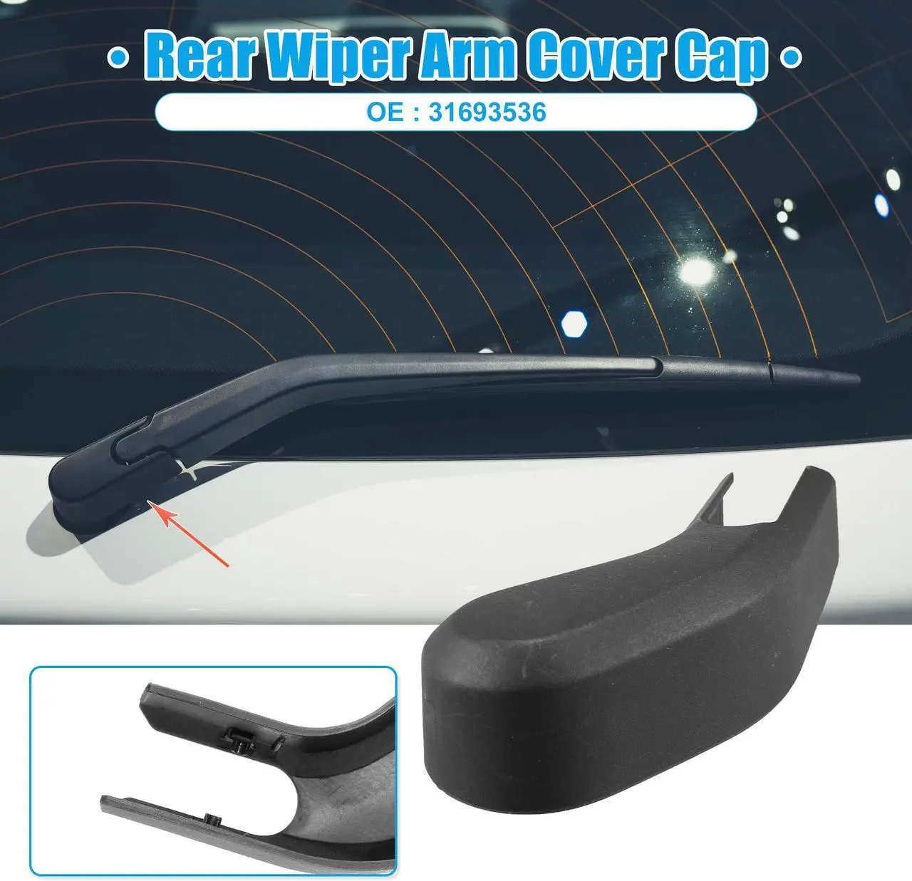 Alt view image 2 of 6 - Car Rear Windshield Wiper Arm Nut Cover Cap Fit for Volvo XC60 - Pack of 1 Black