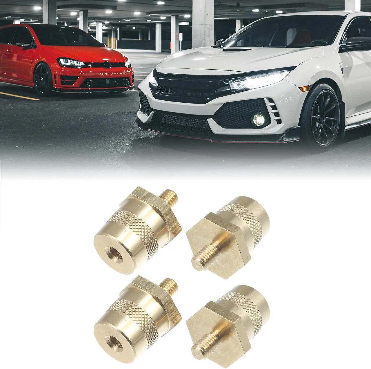 Main image of 2 Pair M6 Battery Terminal Connector Brass Tone Post Adapter Stud Extender Screws Nuts