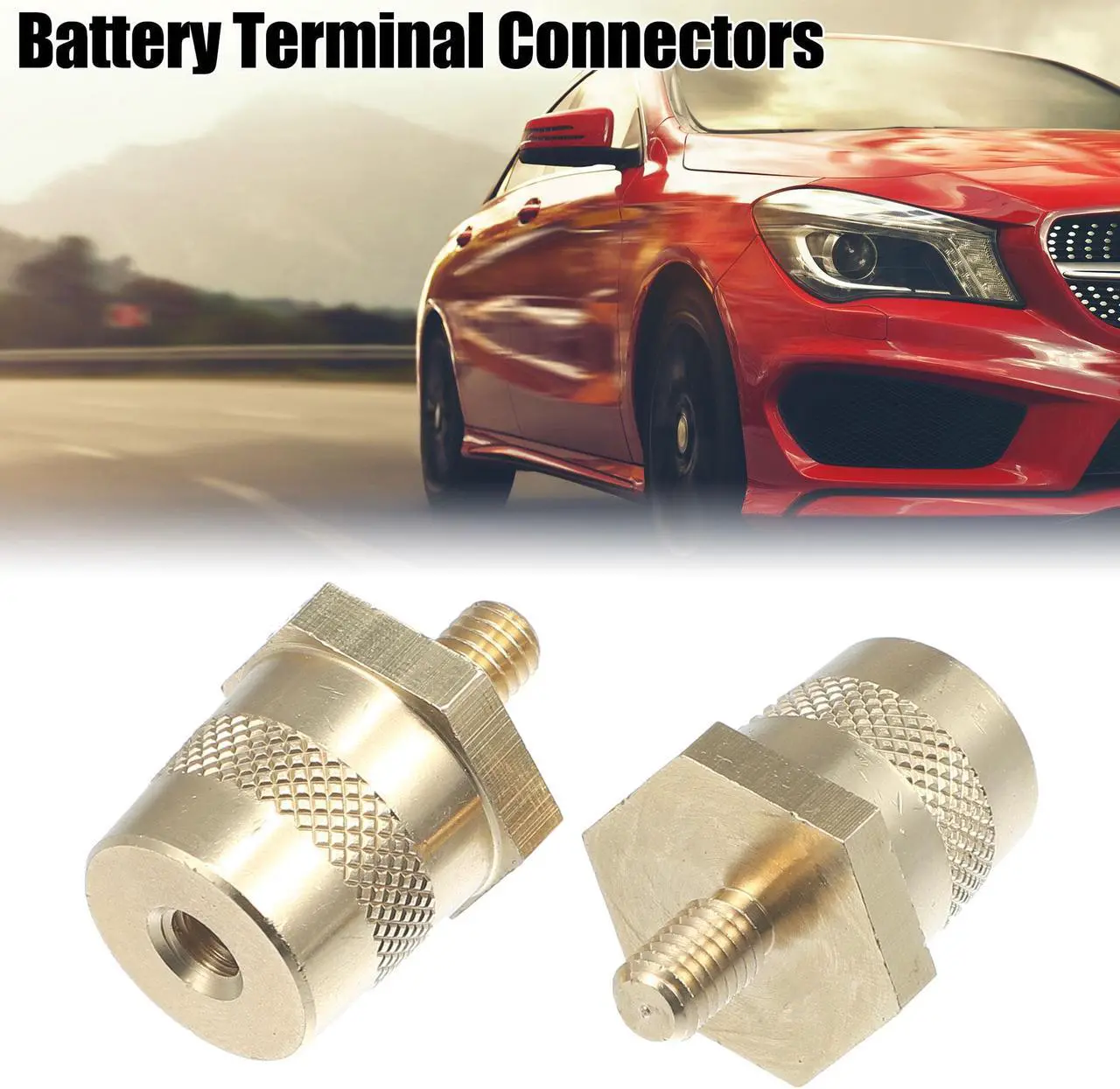 Alt view image 2 of 6 - 2 Pair M6 Battery Terminal Connector Brass Tone Post Adapter Stud Extender Screws Nuts