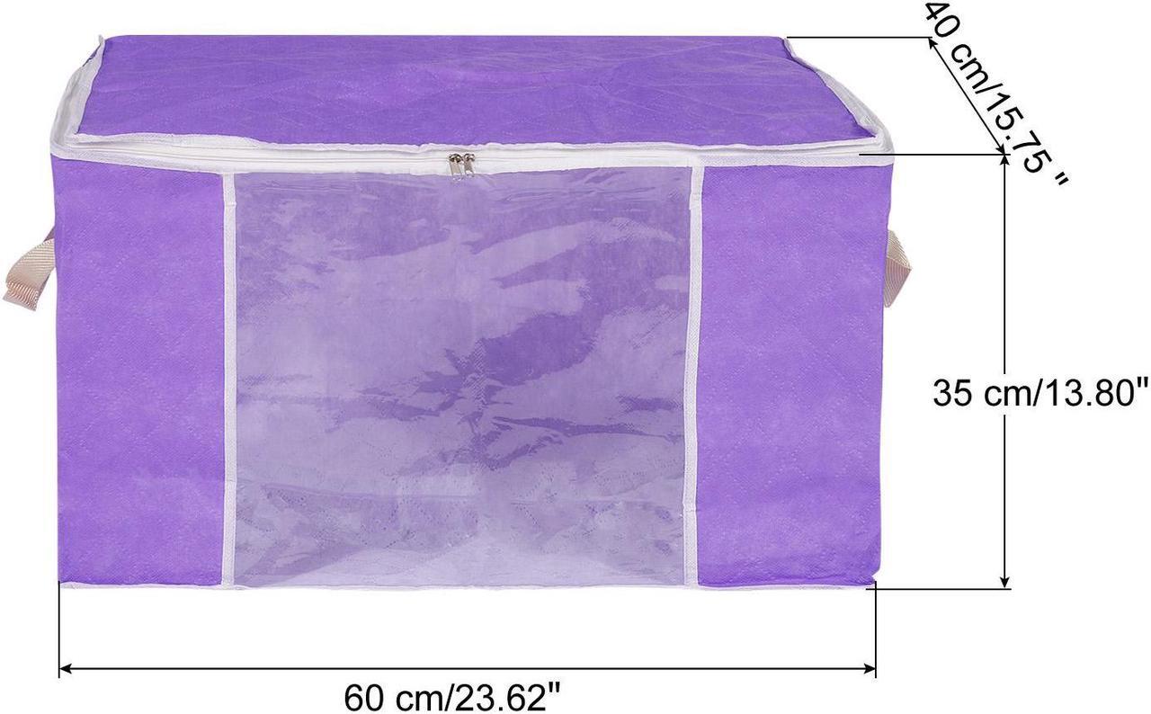 Alt view image 2 of 6 - Clothes Storage Bag 3pcs, Foldable Storage Bins for Clothes, Comforters Storage Bags with Reinforced Handle, Sturdy Zipper, Closet Organizer with Clear Window-Purple