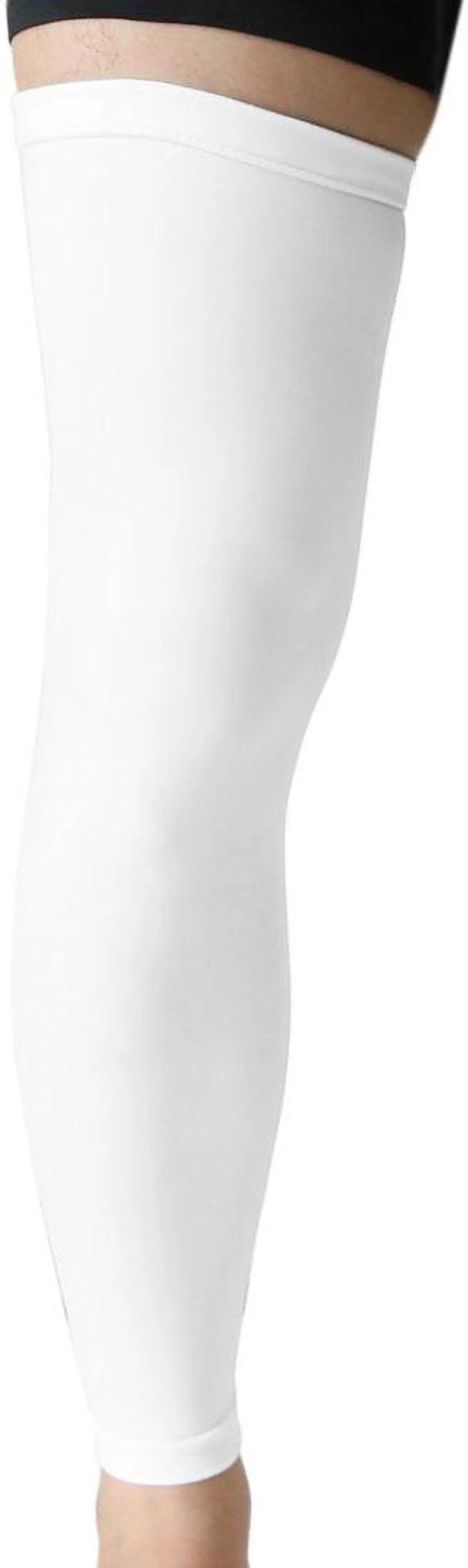Alt view image 3 of 3 - White XL Size Long Outdoor Sport Stretch Brace Leg Sleeve Knee Calf UV Protector