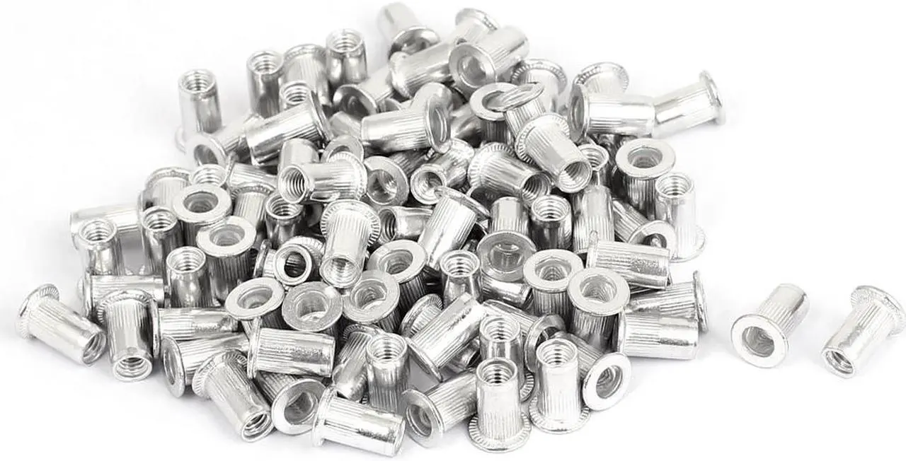 Main image of Unique Bargains 100pcs M5 Aluminium Threaded Rivnuts Knurled Flat Head Blind Rivet Nuts Nutserts