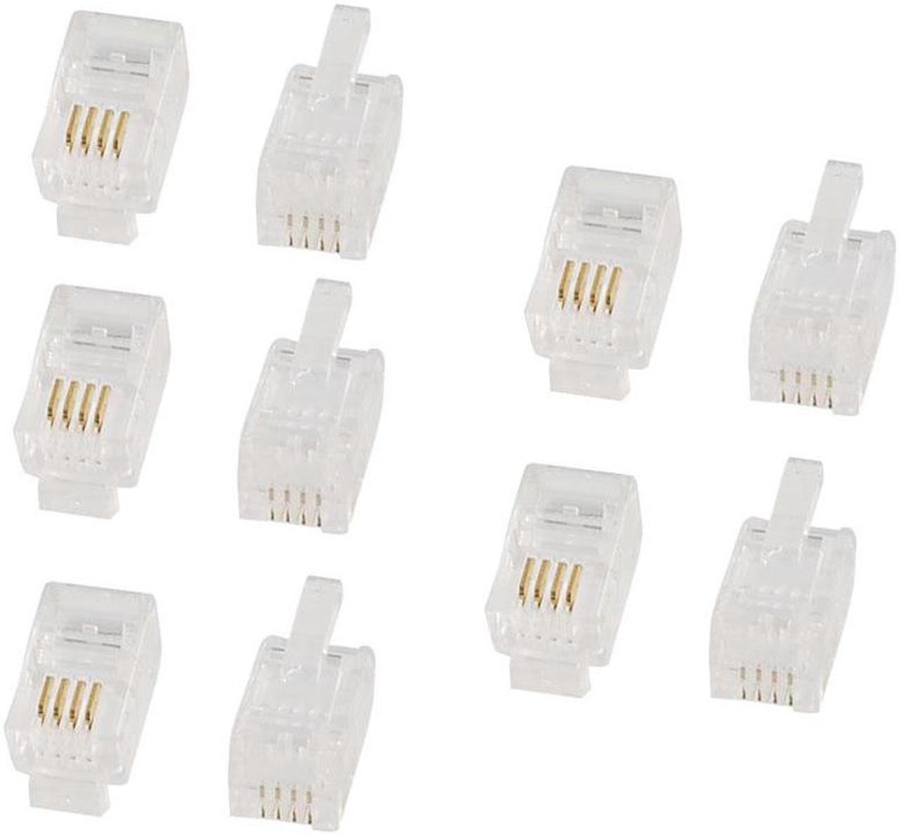 10 Pcs Telephone Cable Parts 4P4C RJ11 Plug Jack Connector