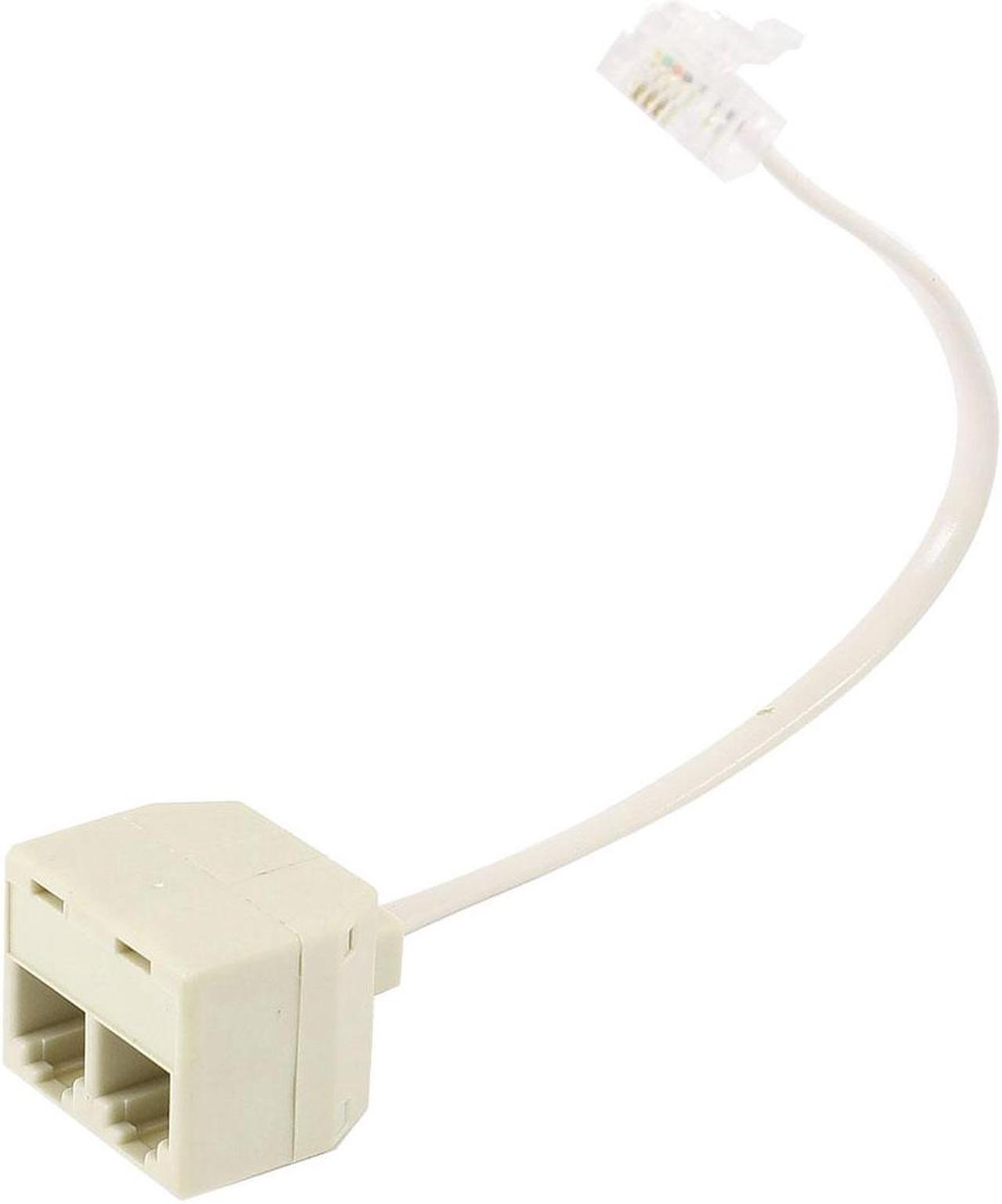 RJ11 6P4C M/F 2 Way Telephone Jack Splitter Phone Line Extender Adapter White