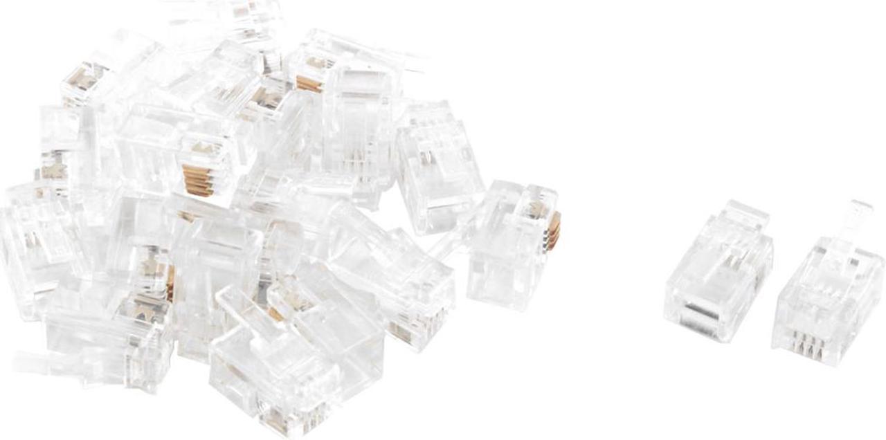 Phone 4P4C RJ9 Telephone Cable End Adapter Connector Plug Clear 22pcs