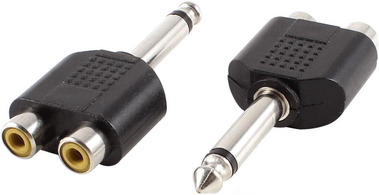 Unique Bargains 2 Pcs Dual RCA Female to 6.35mm Mono Male Audio Convertor Adapter Connector