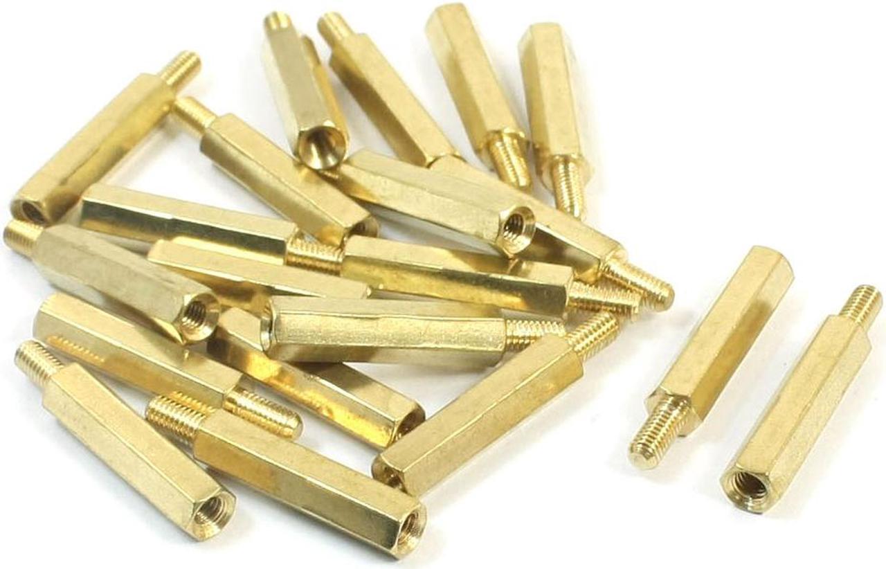 Unique Bargains M3 x 20mm x 26mm Gold Tone Brass Pillar PCB Hexagon Standoff Spacer 20Pcs