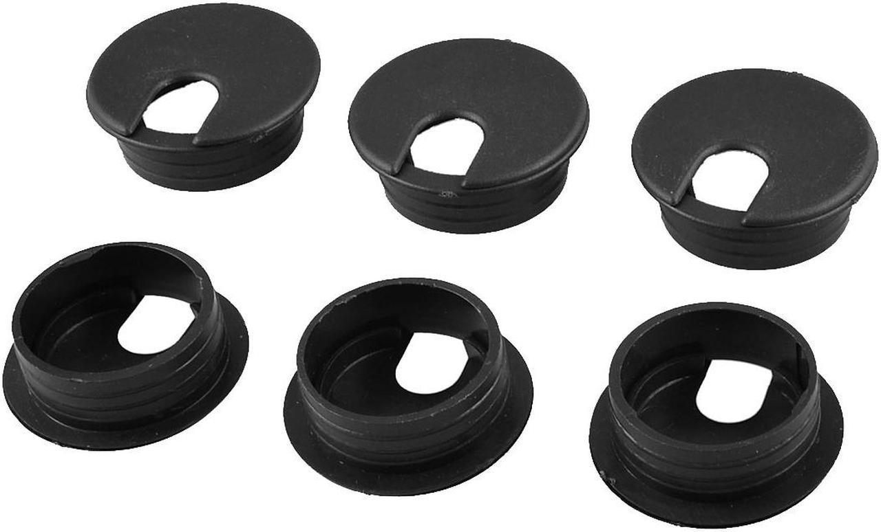 Unique Bargains 6 Pcs Home Office Desk Computer Round 35mm Mount Cable Cord Grommet Hole Black