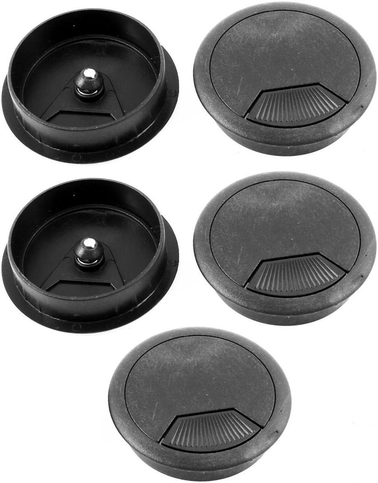 Computer Desk Plastic Grommet Wire Hole Cap Cable Cover 60mm Black 5 Pcs