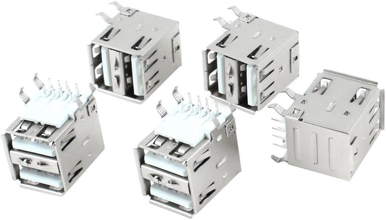 Unique Bargains 5pcs Right Angle 8-Pin DIP PCB Mount Female USB A Dual Socket Connector