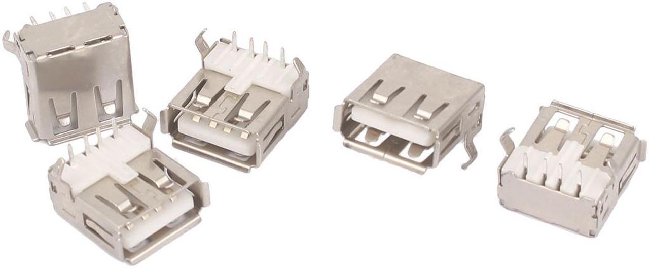 Unique Bargains 5pcs 90 Degree 4-Pin DIP Through Point PCB Mount USB A Female Jack Socket