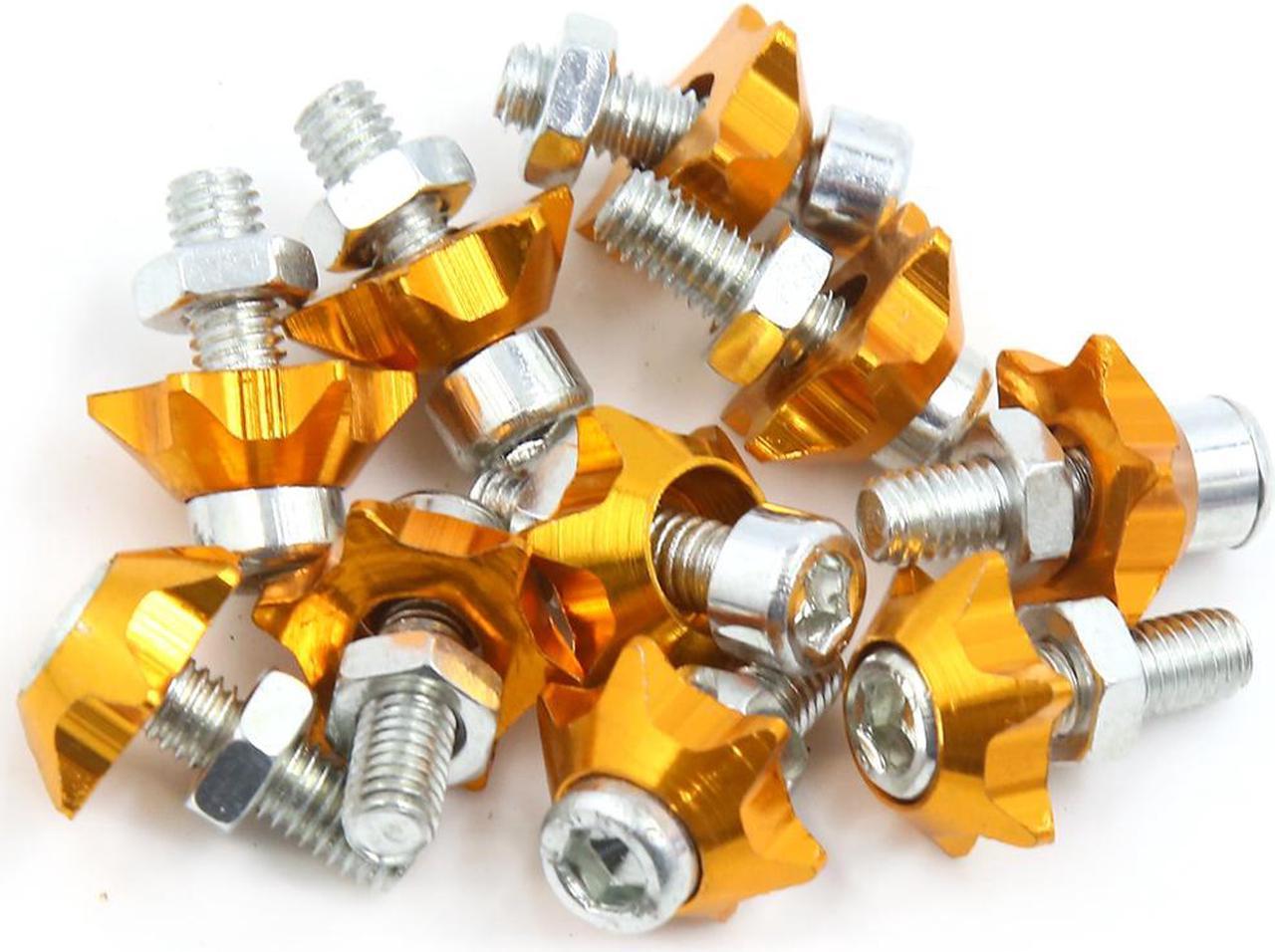 10 Pcs 6mm Thread Gold Tone Motorcycle Car Decorative License Plate Bolts Screws