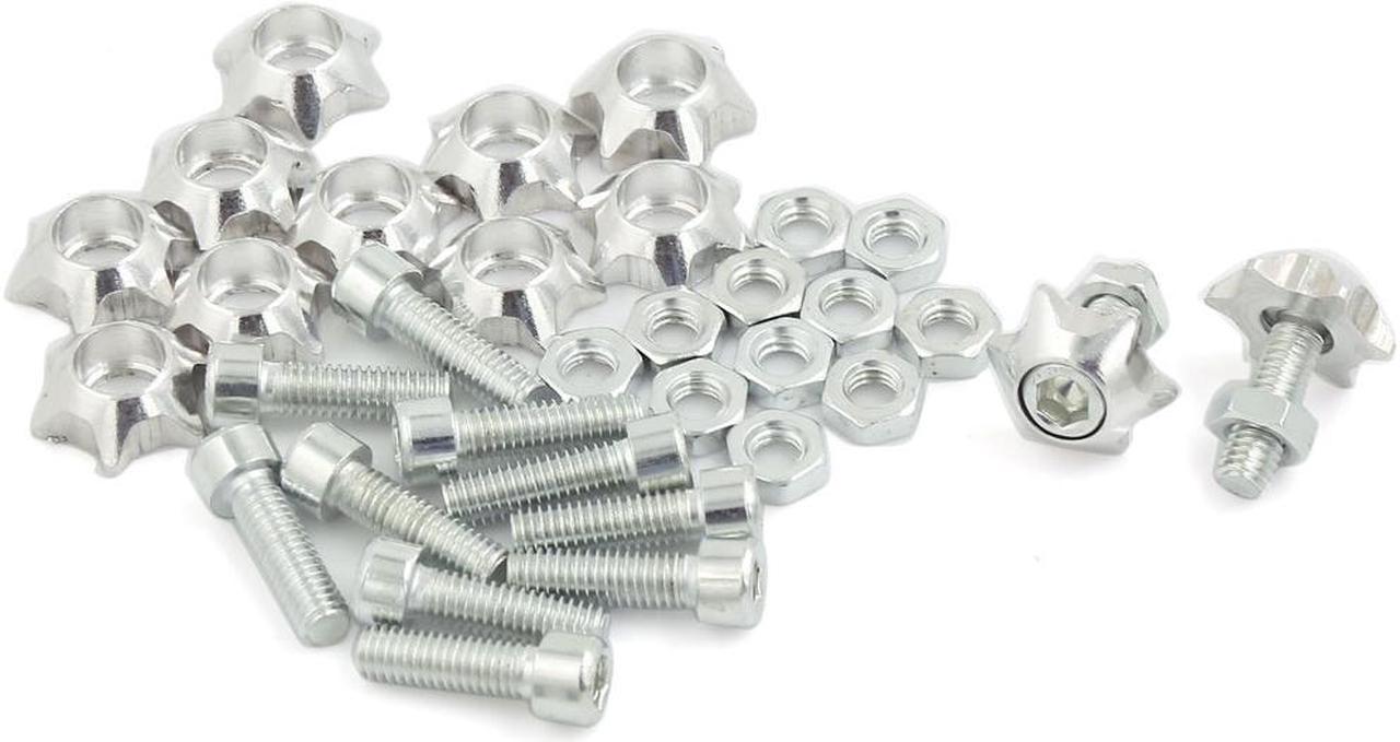 12 Pcs 6mm Dia Star Shape Cap Car License Number Plate Bolts Screw Sliver Tone