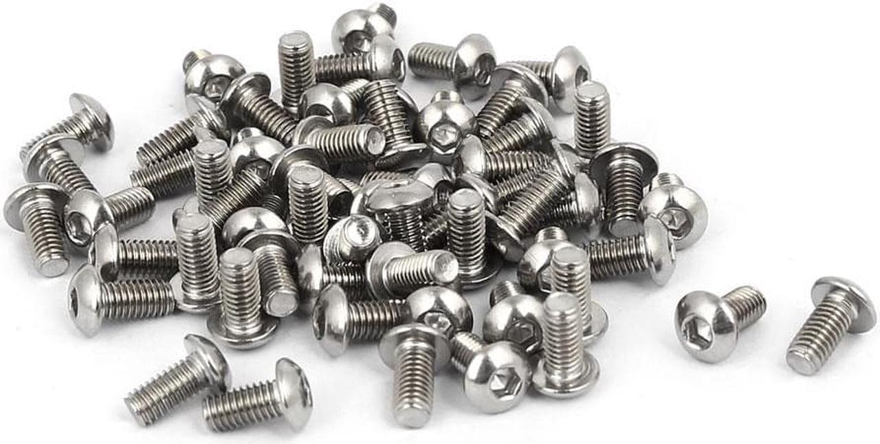 M3 x 6mm 304 Stainless Steel Hex Socket Button Head Cap Screws Bolts 60PCS