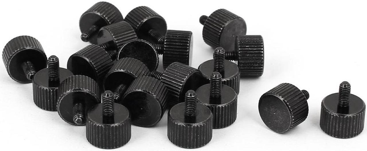 Computer PC Case Black Zinc Plated Flat Head Knurled Thumb Screw M3x6mm 20pcs