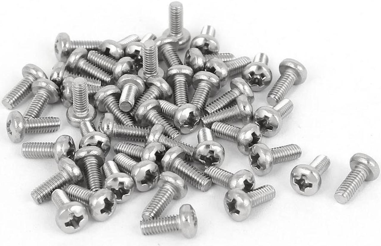 50 Pcs M2.5x6mm 316 Stainless Steel Phillips Pan Head Machine Screws Silver Tone