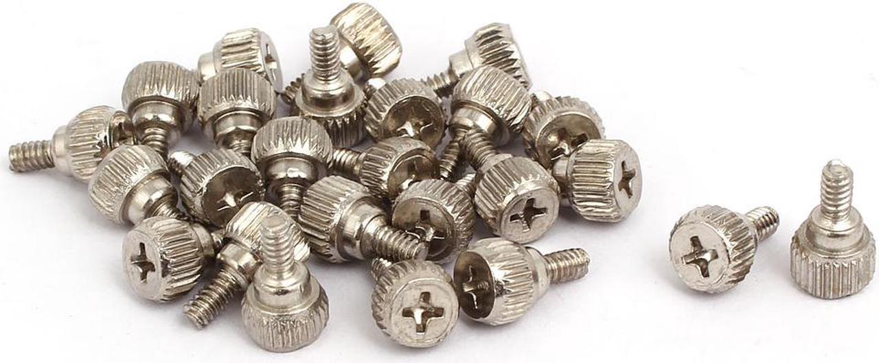 Main image of Computer PC Case Metal Flat Head Knurled Thumb Screw M3.5x6mm Silver Tone 25pcs