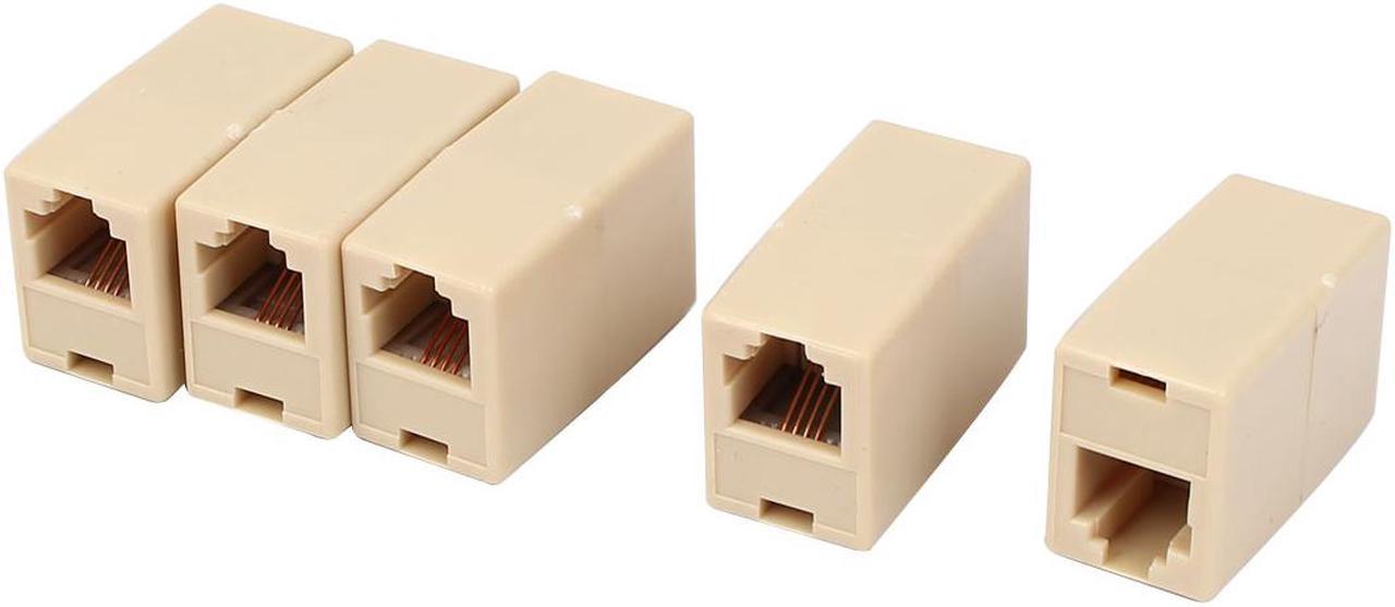 Unique Bargains Beige RJ11 6P4C Modular Telephone Cable Line Straight Coupler Connector 5 Pcs