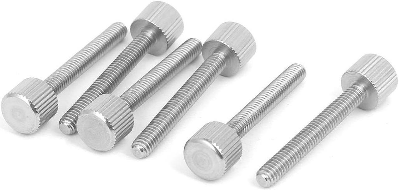 Computer PC Case Stainless Steel Flat Head Knurled Thumb Screw M4 x 30mm 6pcs