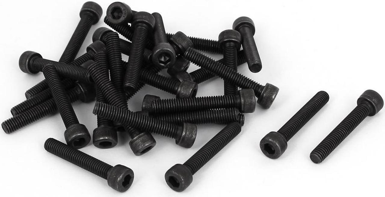 35mm Length M5 x 30mm Thread Hex Socket Head Cap Screws Bolts Black 30 Pcs