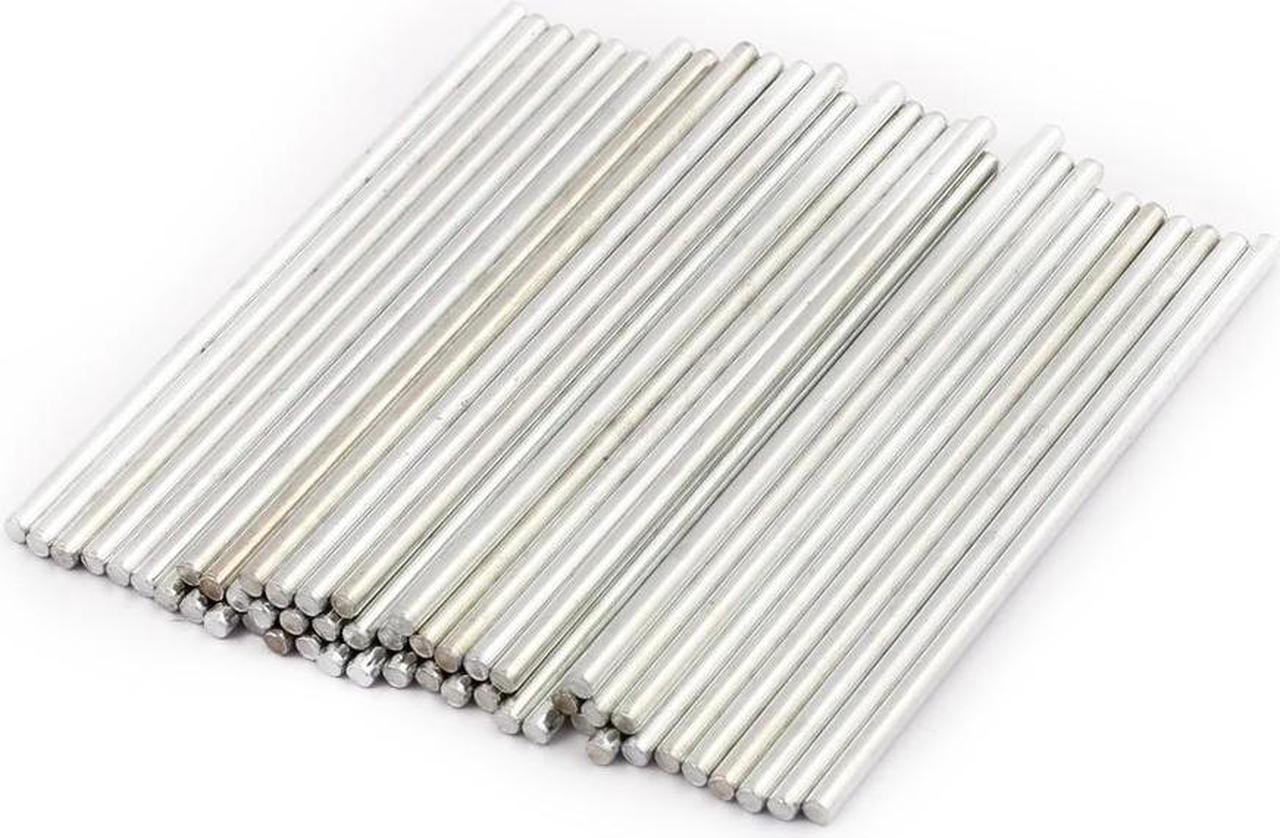 50Pcs Round Shaft Solid Durable Steel Rods Axles 2mm x 60mm Silver Tone