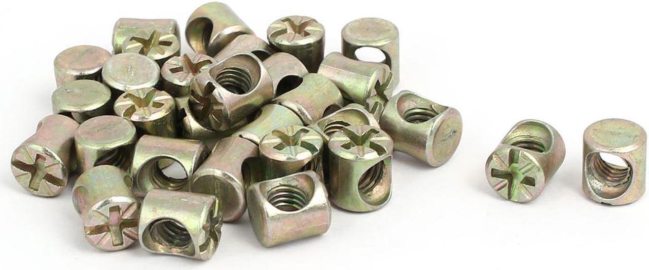 Main image of M6 x 10mm Cross Dowel Slotted Metal Barrel Nuts 30PCS for Furniture Bed Chair