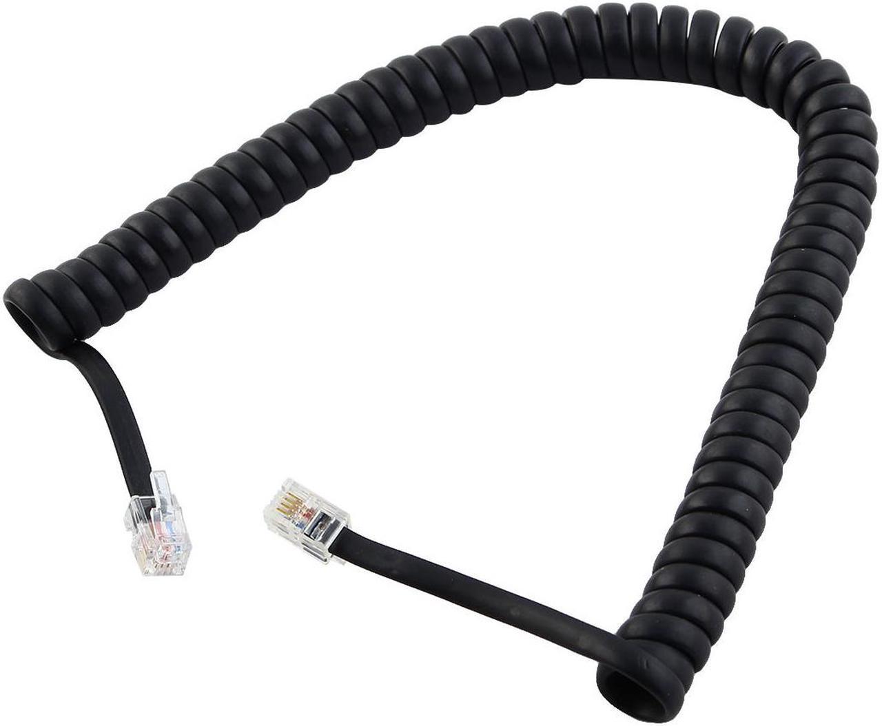 Unique Bargains Elastic Plastic Black RJ9 Telephone Modem Coil Cord