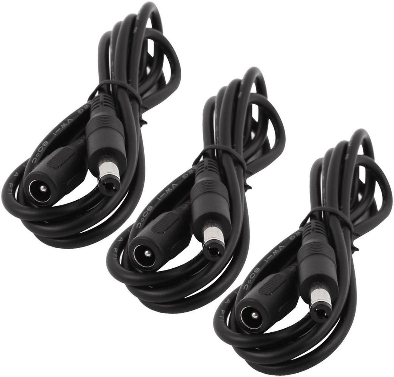 Main image of 3 Pcs 2.1 x 5.5mm Male Female DC Power Cable 1M Length Black Extension Cable