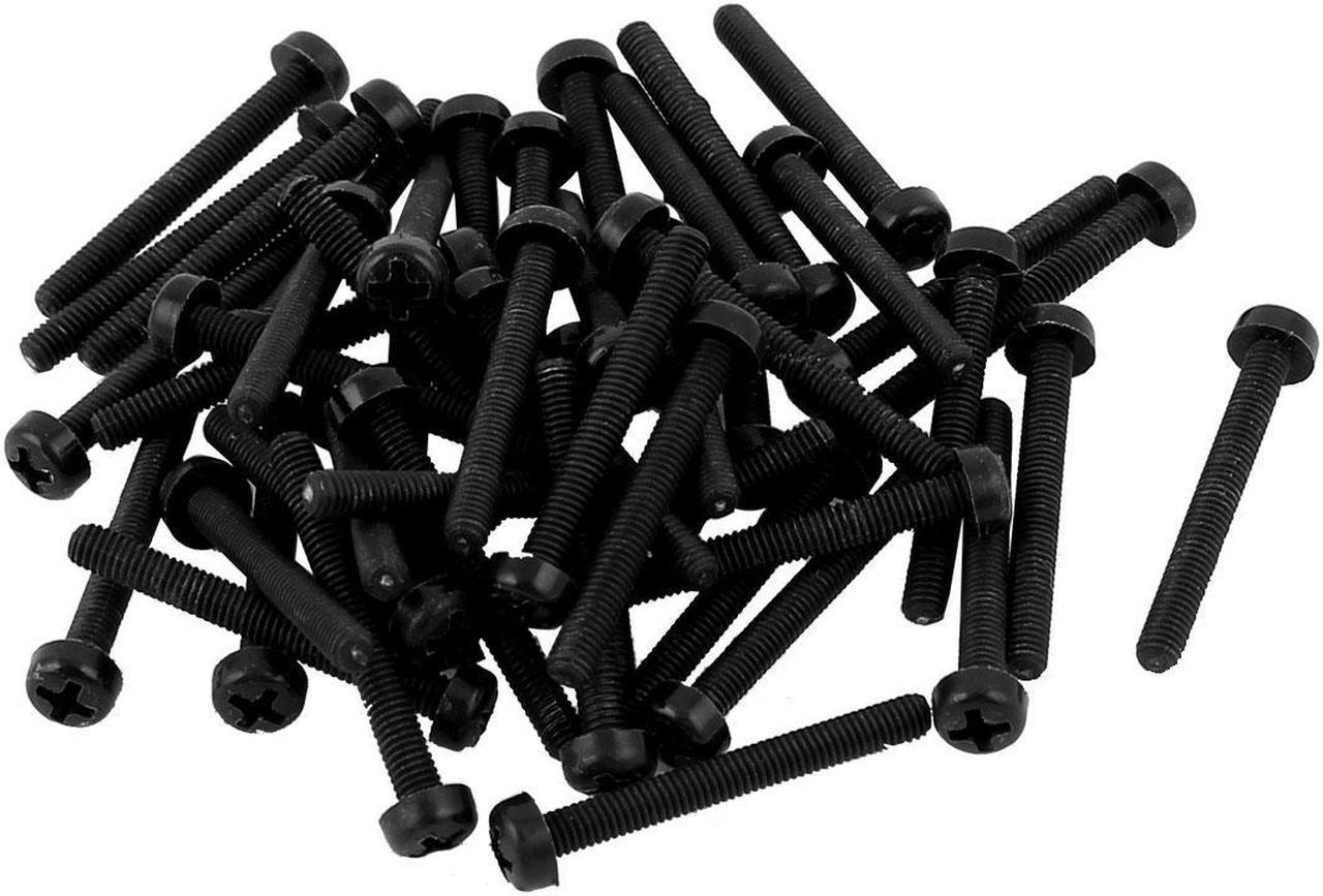 M3 x 25mm Nylon Phillips Cross Pan Head Machine Screws Black 50 PCS